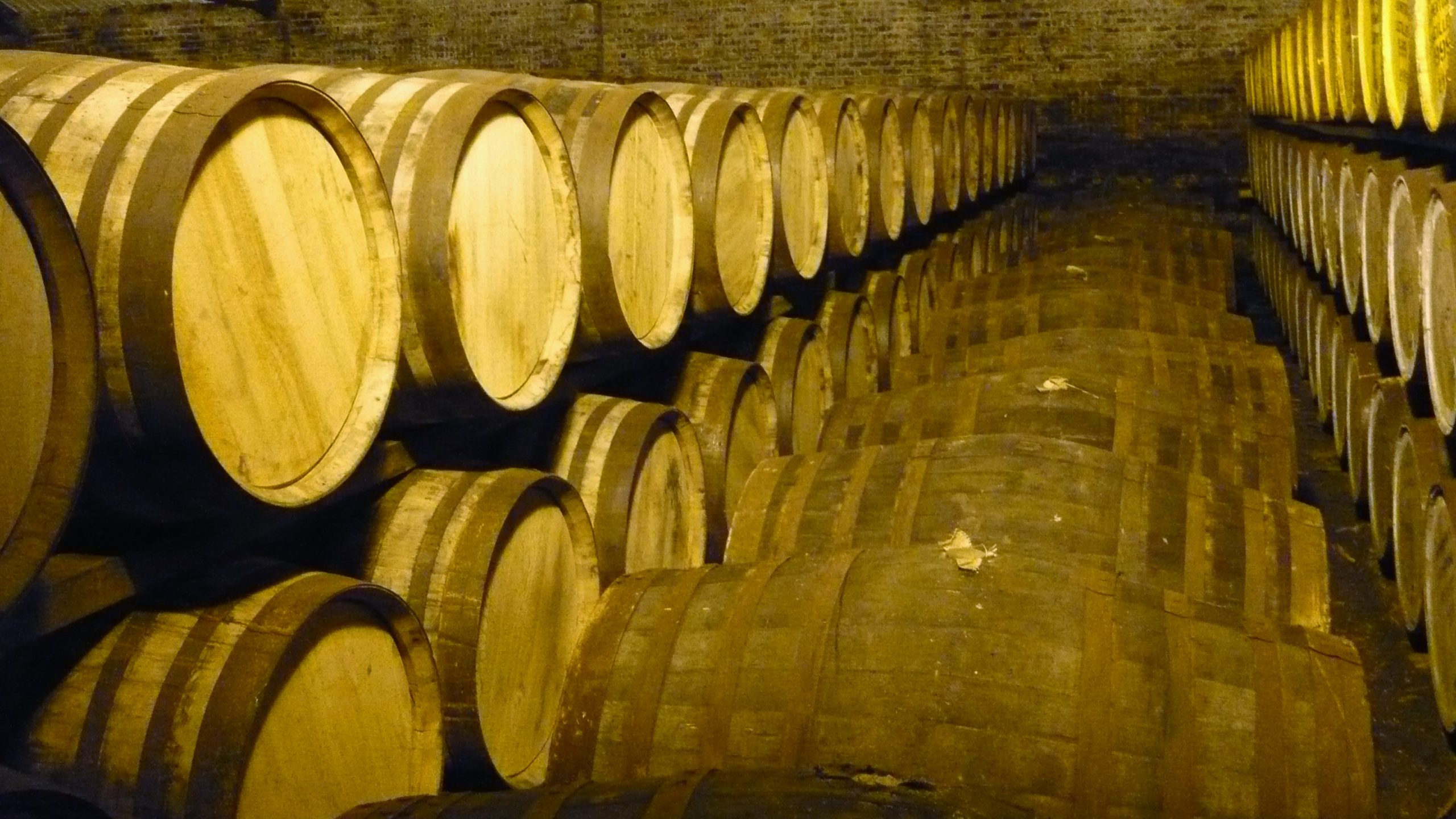 Whisky casks in warehouse